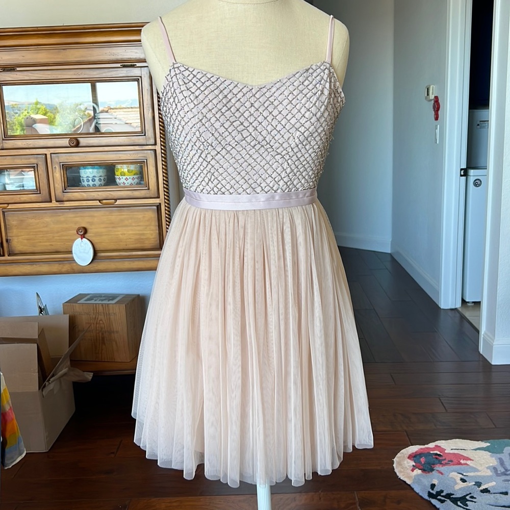 Anthropologie Needle & Thread tulle pink mini dress, size 0